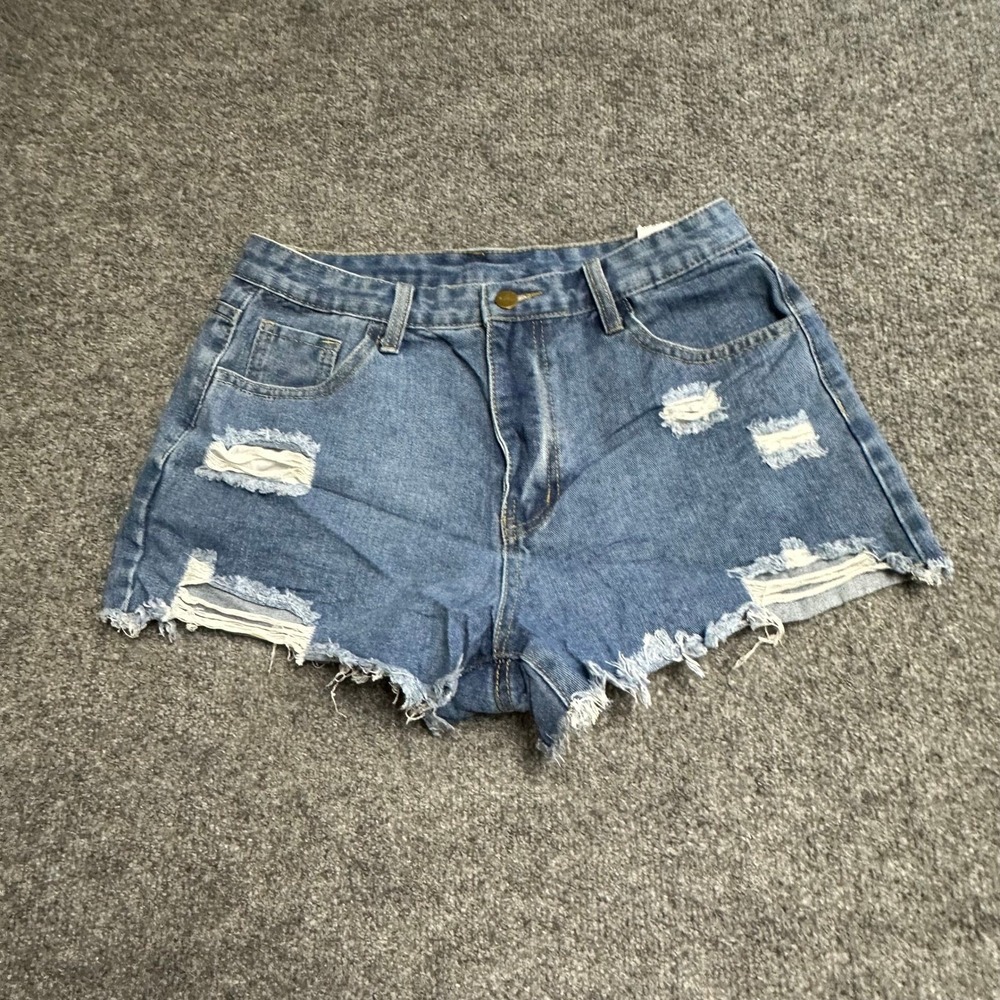 Unbranded Denim Shorts Womens Size 28 Blue Distressed Viscose Blend Frayed Hem